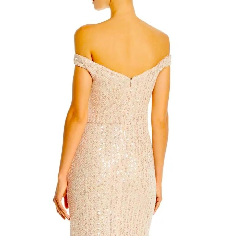 Women’s Formal Dress Size 8 AQUA Ivory Off-Shoulder Allover Beaded Sequins Gown - Picture 5 of 8